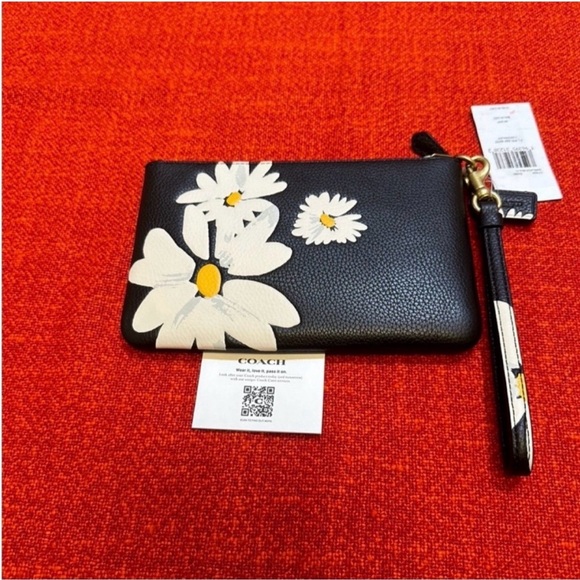 Coach Black Wristlet with White Daisy Design - Picture 3 of 6